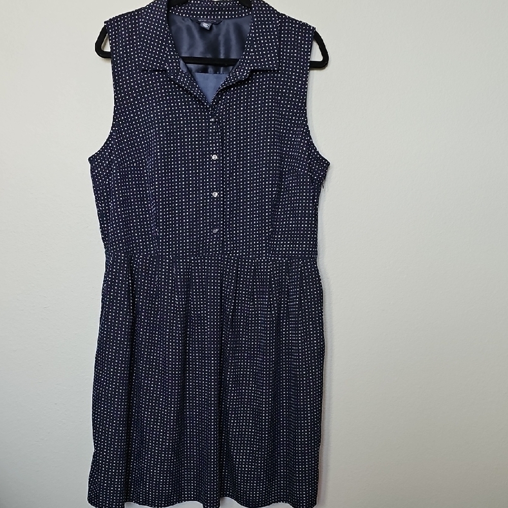 Tommy Hilfiger Blue and White Sleeveless Polka Dot Notched Collar Dress XXL